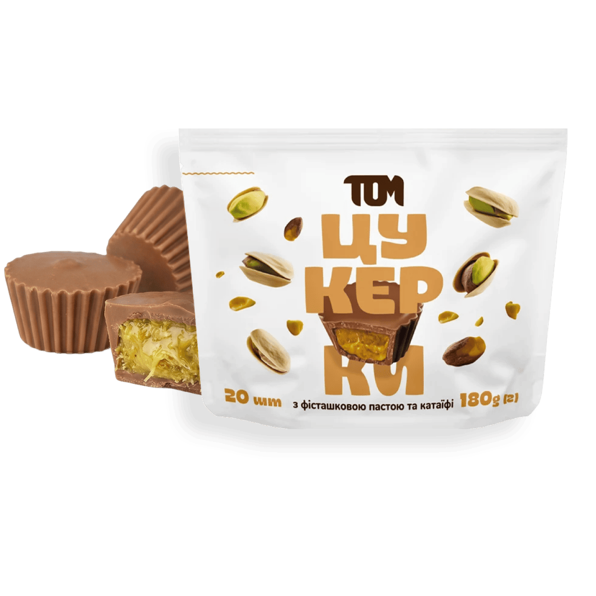 Mini Cups milk chocolate with pistachio butter & kataifi, 20pcs