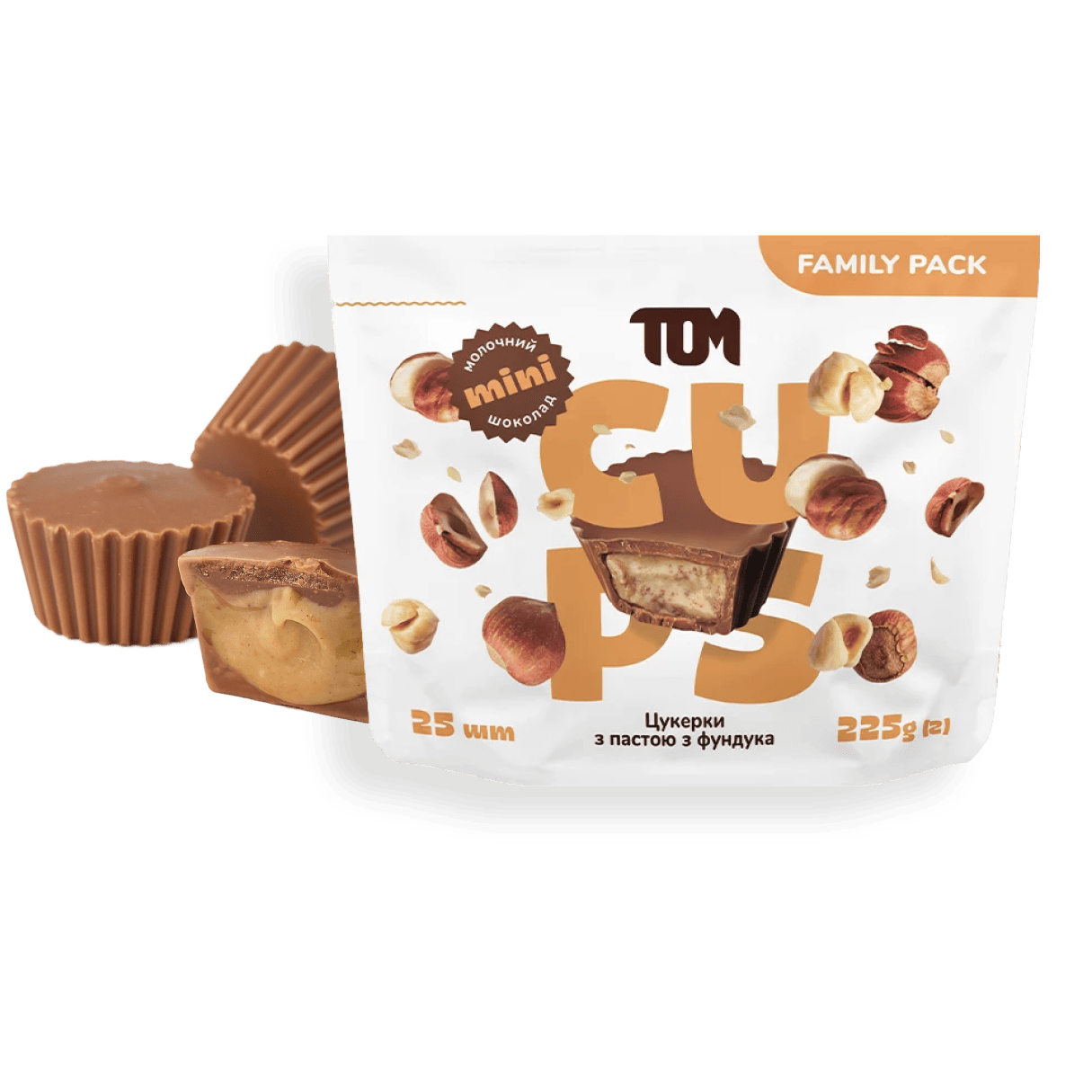 MIni Cups milk chocolate with hazelnuts butter, 25pcs